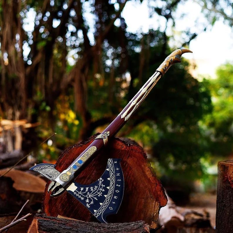 Leviathan Axe – God of War Replica | Hand-Forged Steel with Norse Rune Engravings