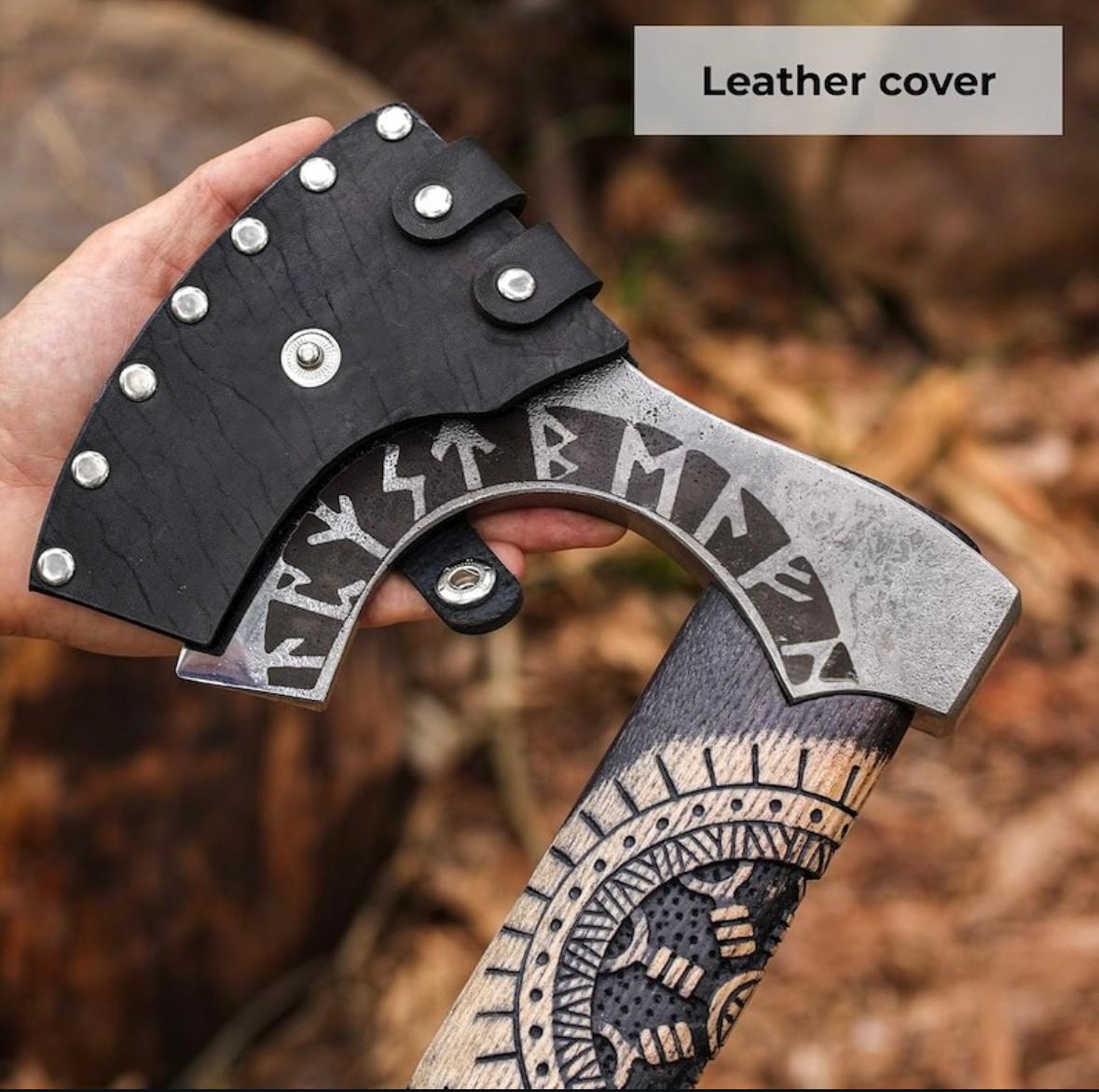 Black Runes Axe – Handcrafted Viking Bearded Axe with Carved Handle