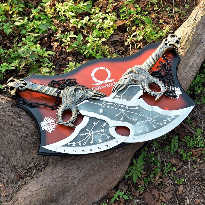 God of War Blades of Chaos – Metal Twin Swords with Wall Plaque