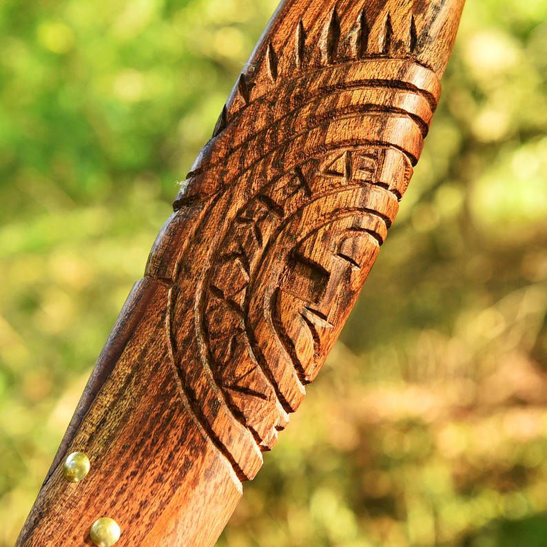 Viking Style Hand Axe – Engraved Steel Blade & Carved Wooden Handle