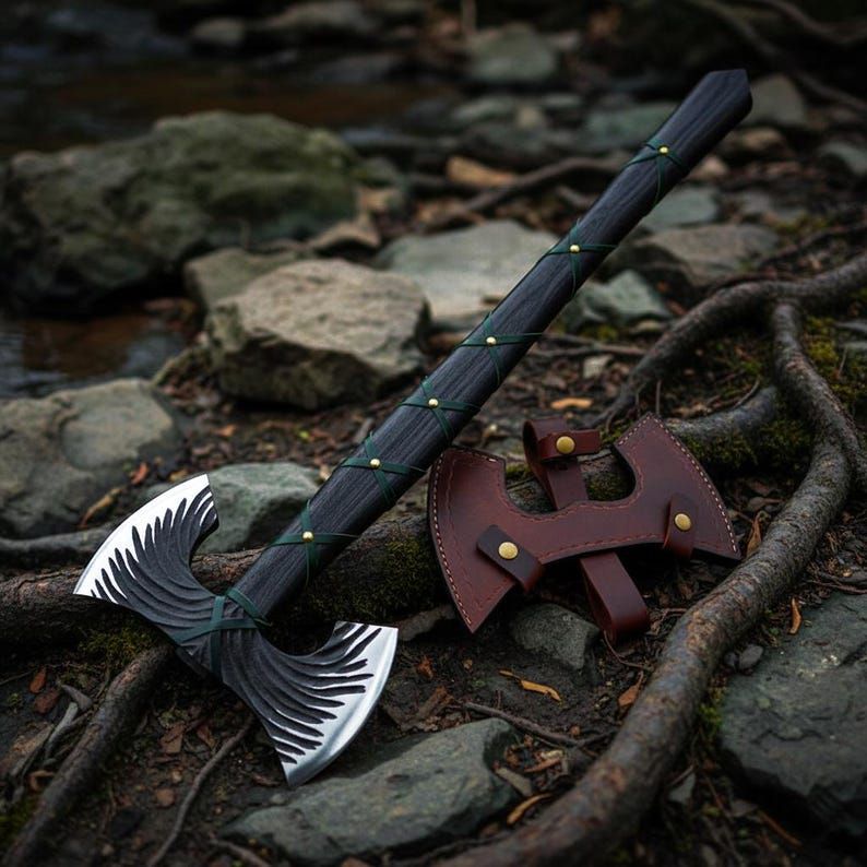 Double-Headed Viking Style Battle Axe with Leather Sheath