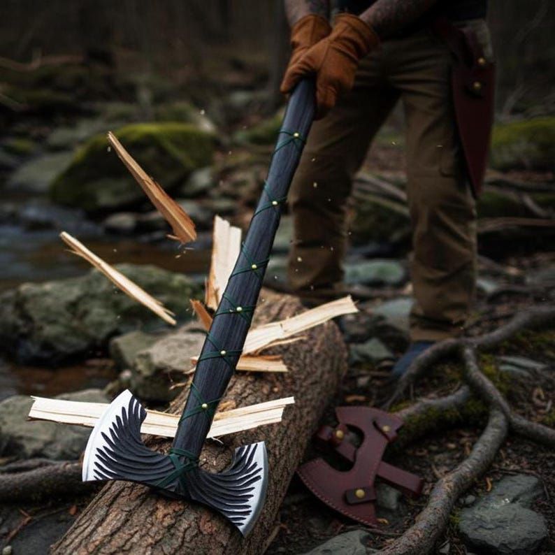Double-Headed Viking Style Battle Axe with Leather Sheath