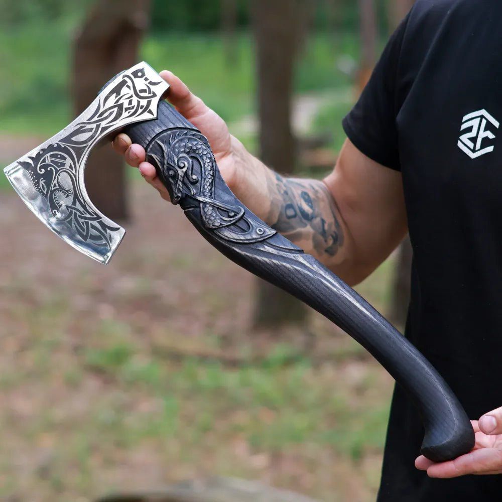 Viking Dragon Engraved Hand Axe – Decorative Norse Style Hatchet