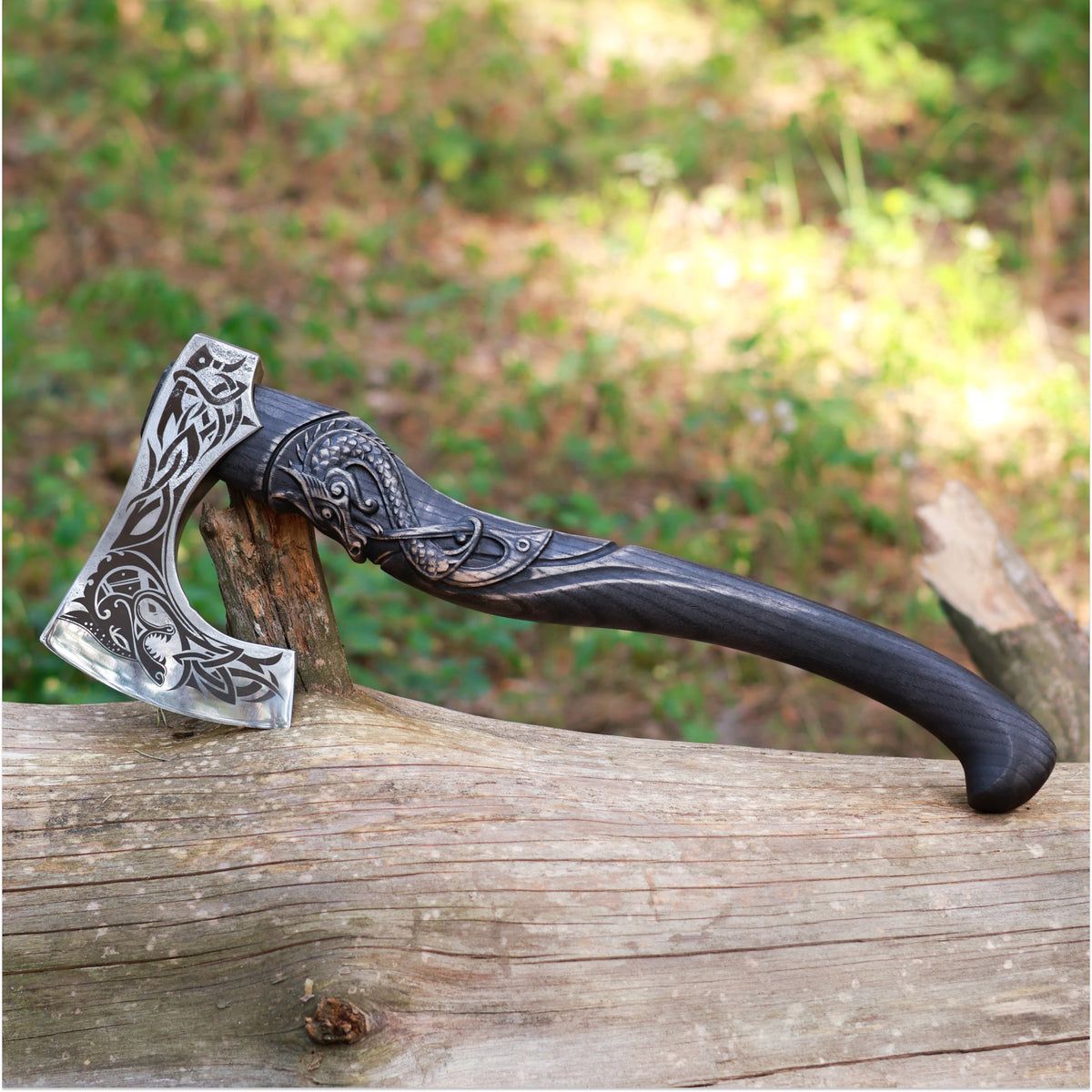 Viking Dragon Engraved Hand Axe – Decorative Norse Style Hatchet