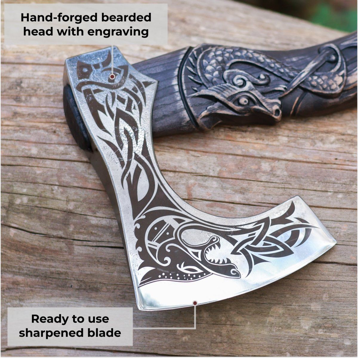 Viking Dragon Engraved Hand Axe – Decorative Norse Style Hatchet