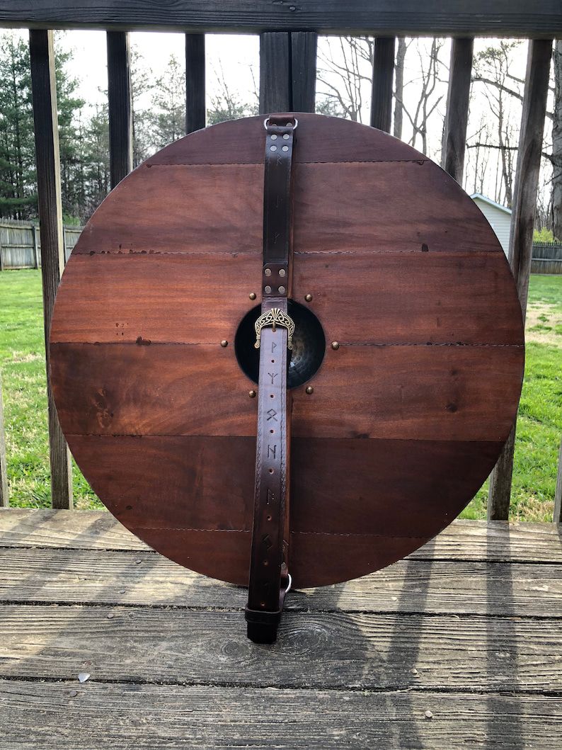 Viking Red Dragon Shield – Handcrafted Wooden Round Shield (Black Serpent Motif)