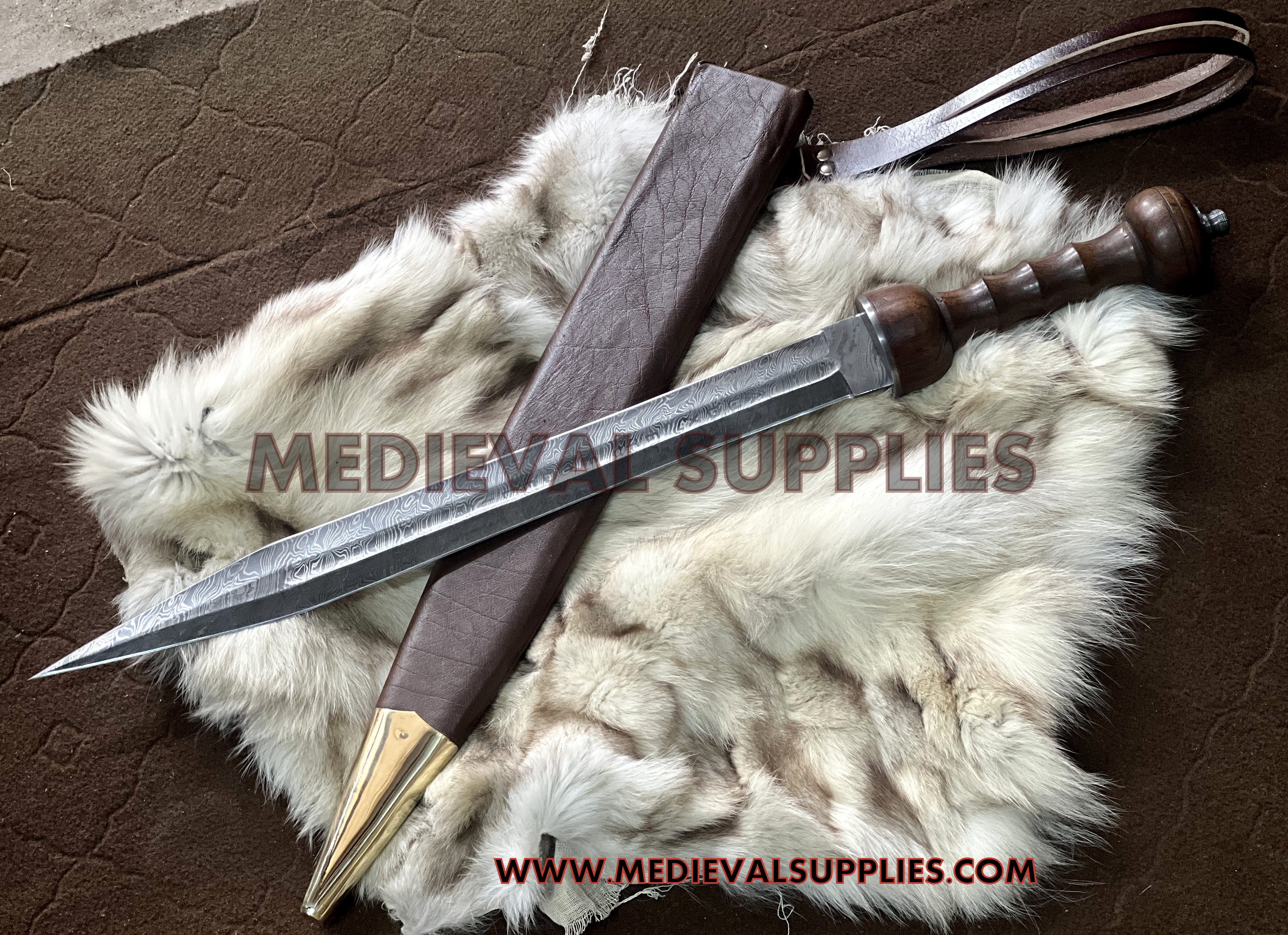 HAND FORGED DAMASCUS STEEL ROMAN GLADIOLUS SWORD WITH WOODEN SCABBARD