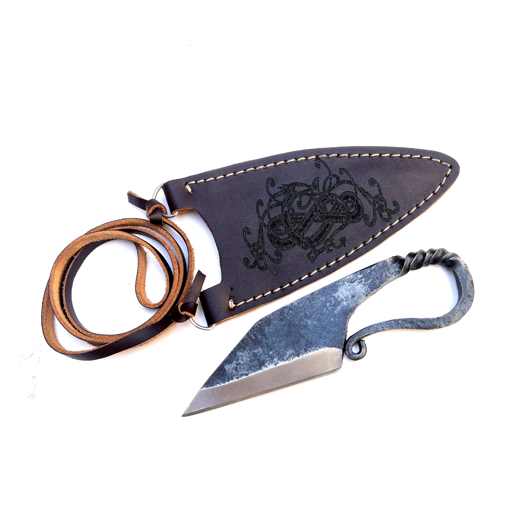 Hand Forged 5160 Steel Medieval Viking Seax knife With Engraved Jormungandr Art on Sheath