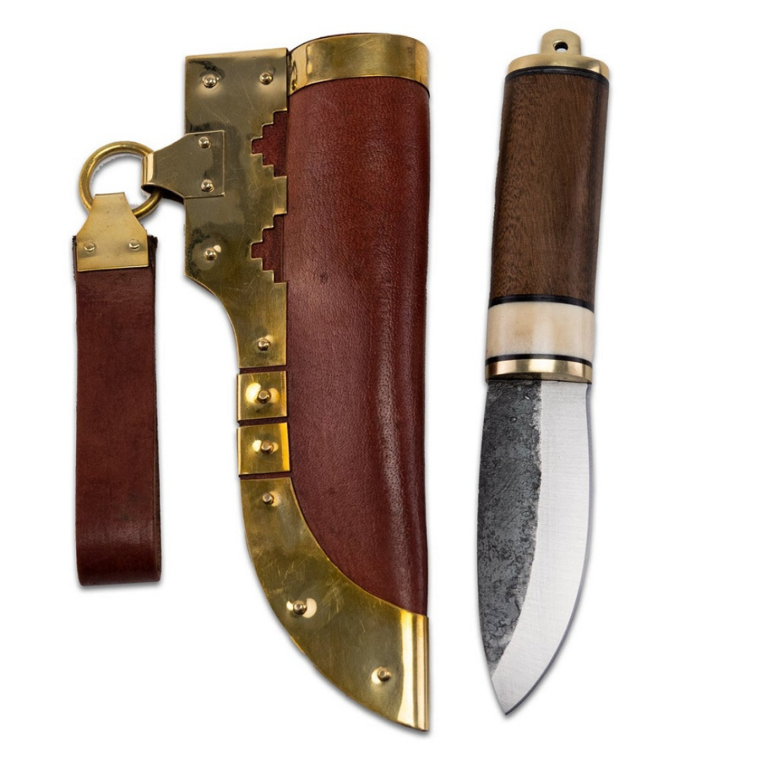 Viking Knife Gotland with Brass-shod Leather Sheath Eating and Utility Knife