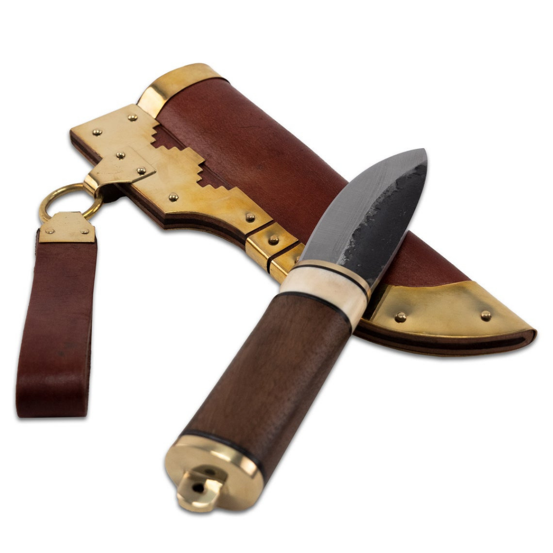 Viking Knife Gotland with Brass-shod Leather Sheath Eating and Utility Knife