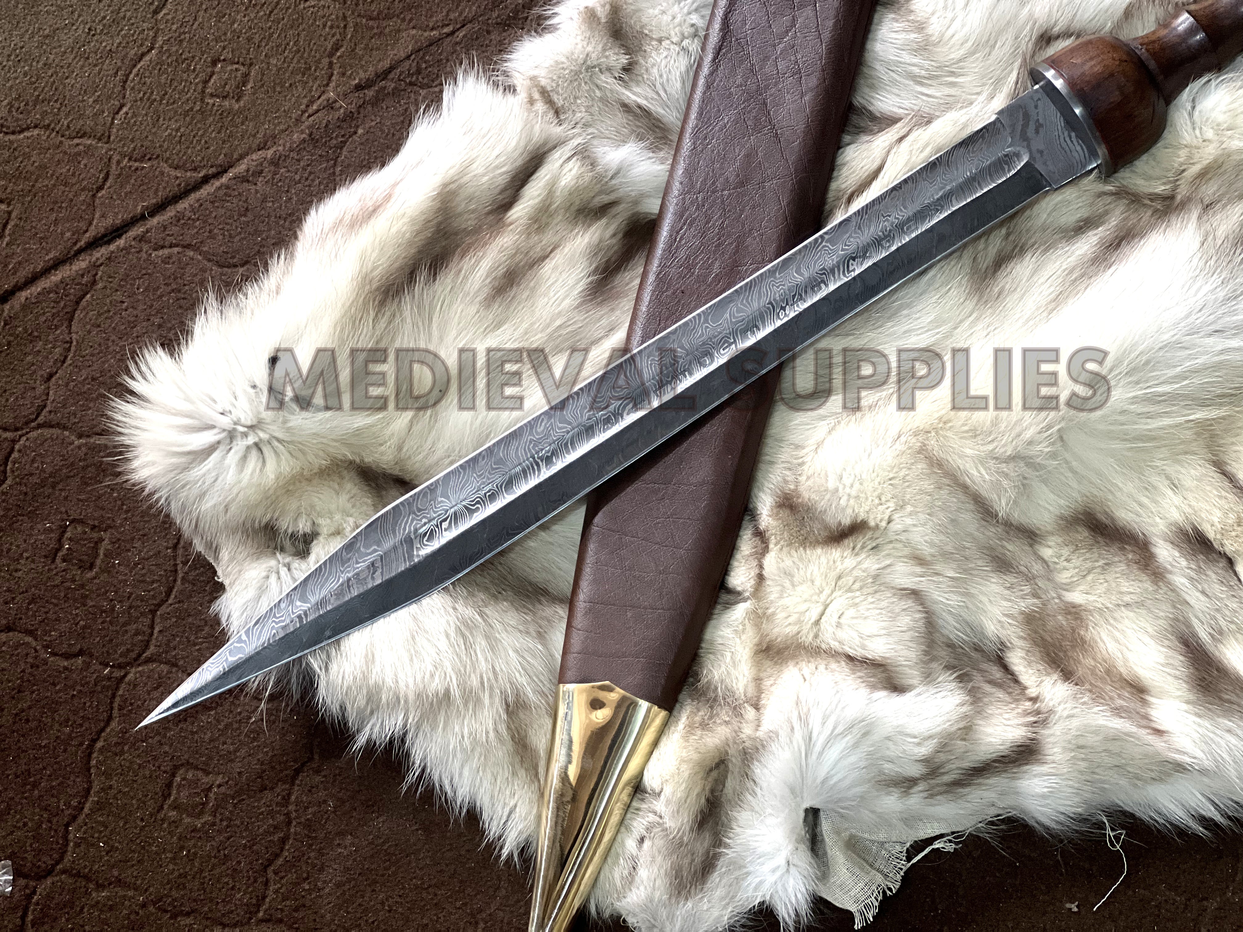 HAND FORGED DAMASCUS STEEL ROMAN GLADIOLUS SWORD WITH WOODEN SCABBARD