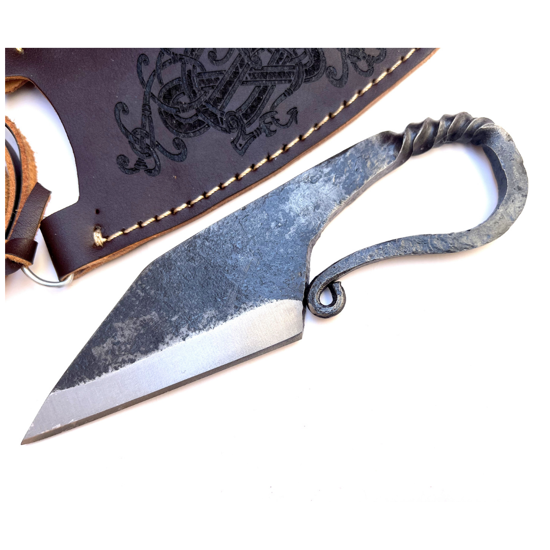 Hand Forged 5160 Steel Medieval Viking Seax knife With Engraved Jormungandr Art on Sheath