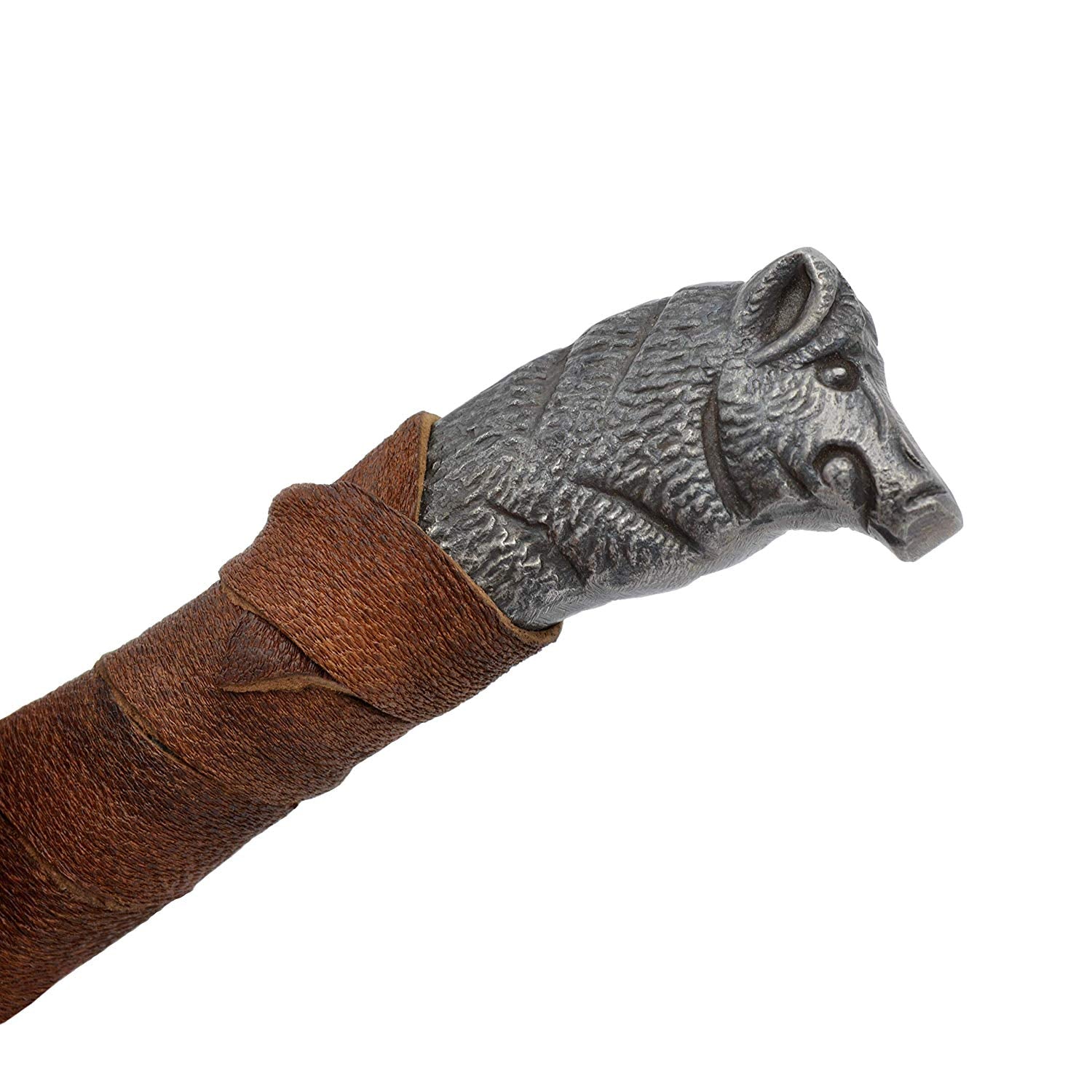 Viking Knife With Boar's Head Hilt & Leather Sheath