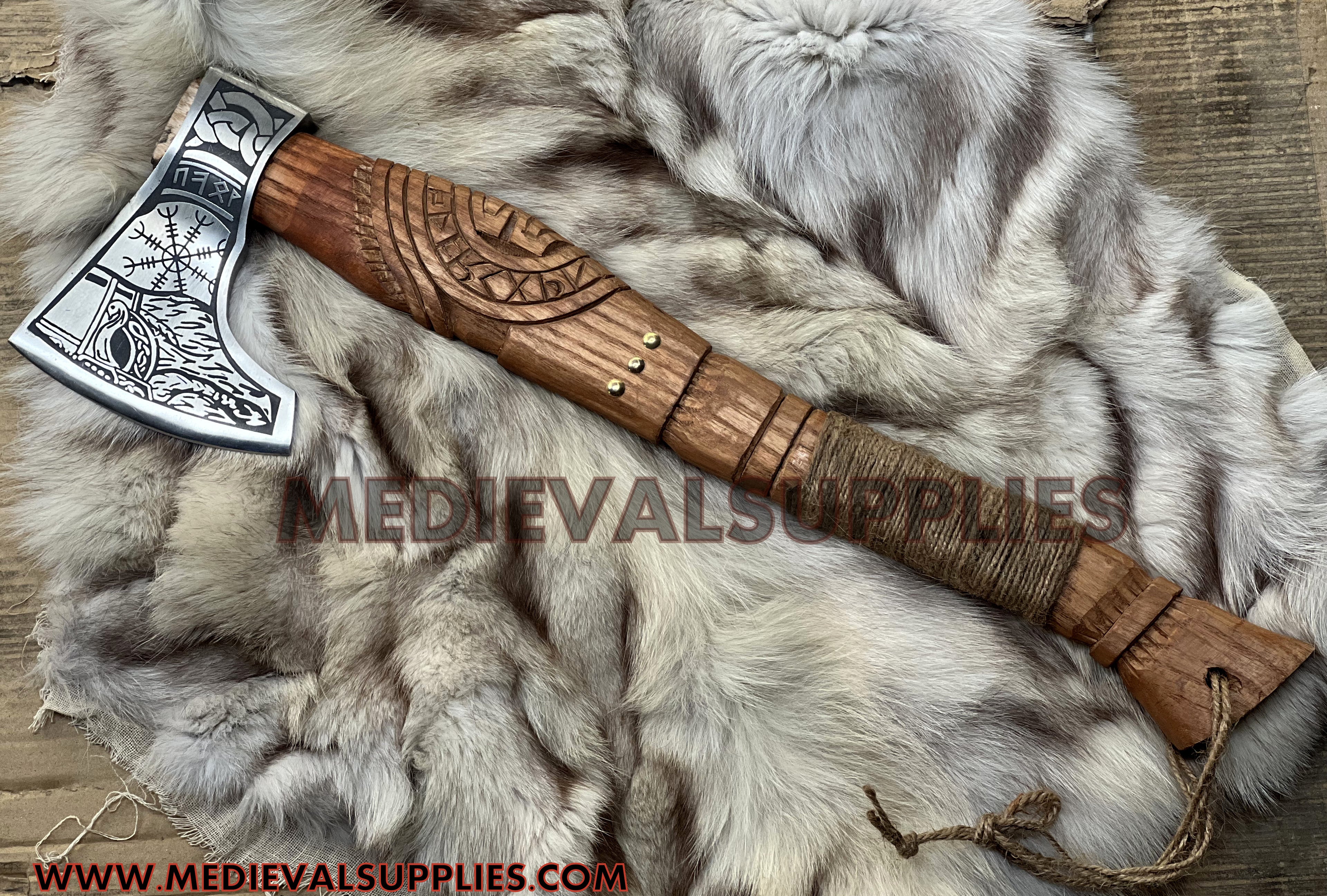 HAND FORGED VIKING ETCHED AXE ENGRAVED HANDLE WITH SHEATH