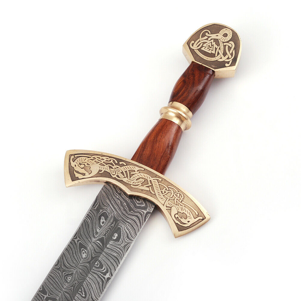 HAND FORGED 32 INCH VIKING DAMASCUS STEEL SWORD WITH LEATHER SHEATH