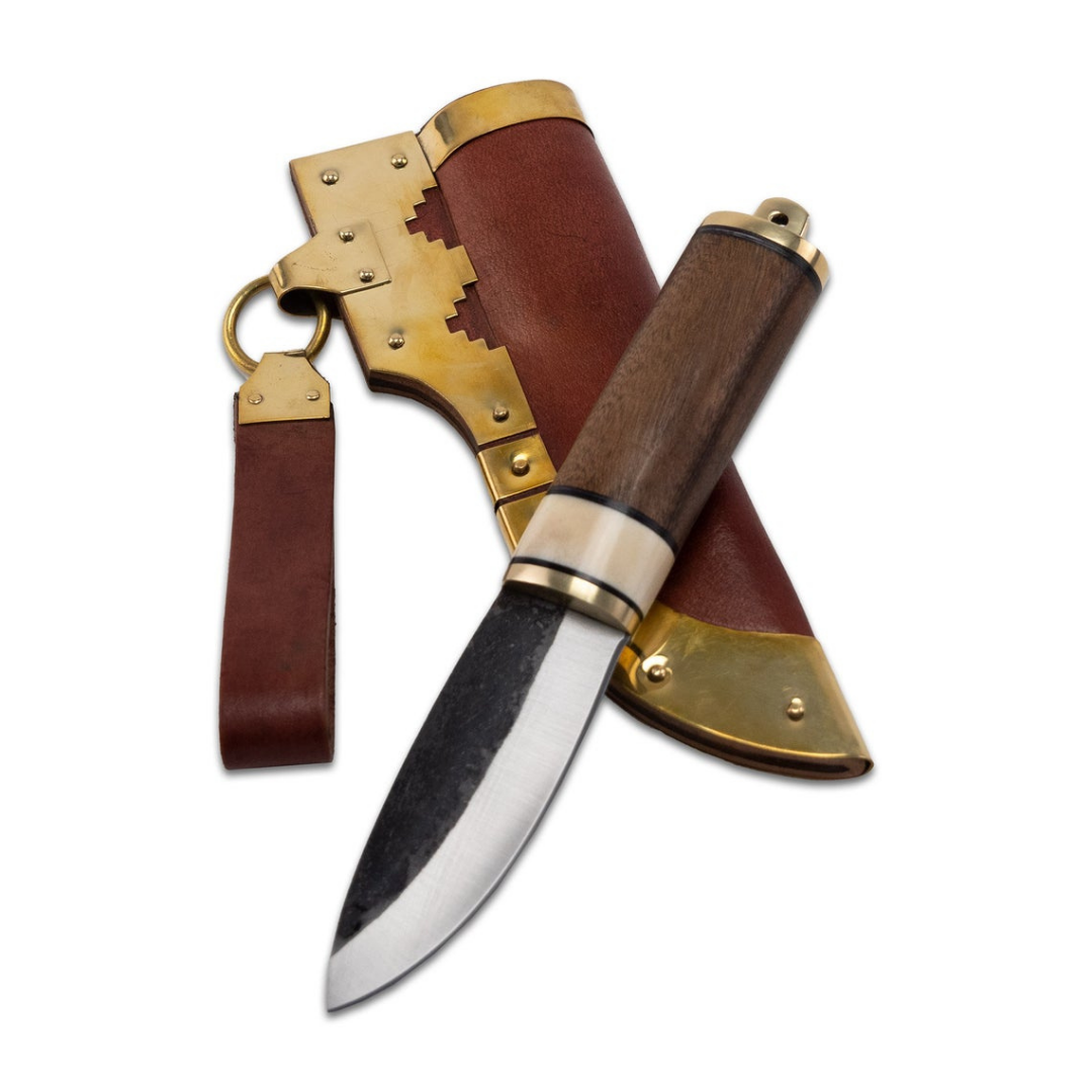 Viking Knife Gotland with Brass-shod Leather Sheath Eating and Utility Knife