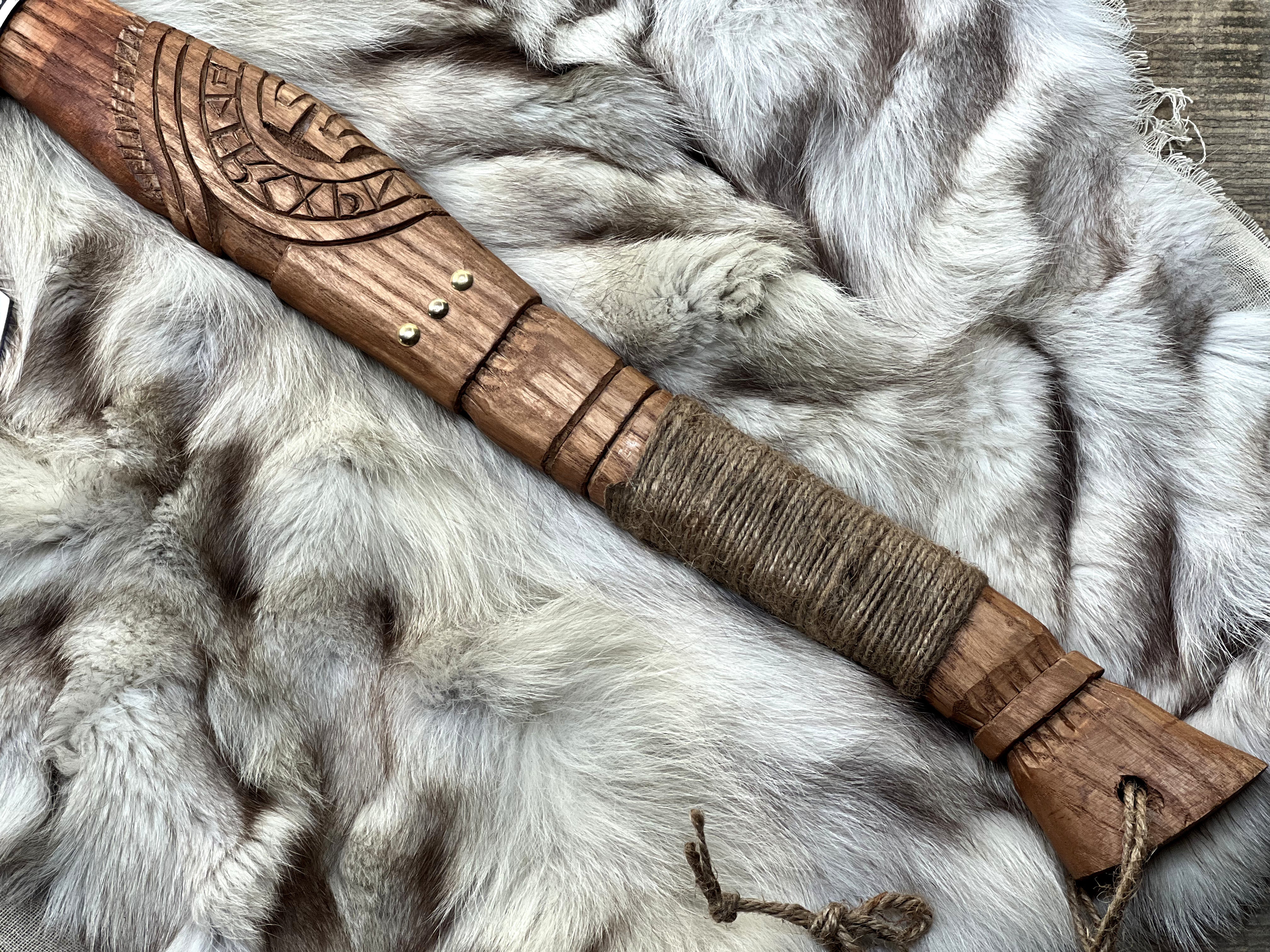HAND FORGED VIKING ETCHED AXE ENGRAVED HANDLE WITH SHEATH