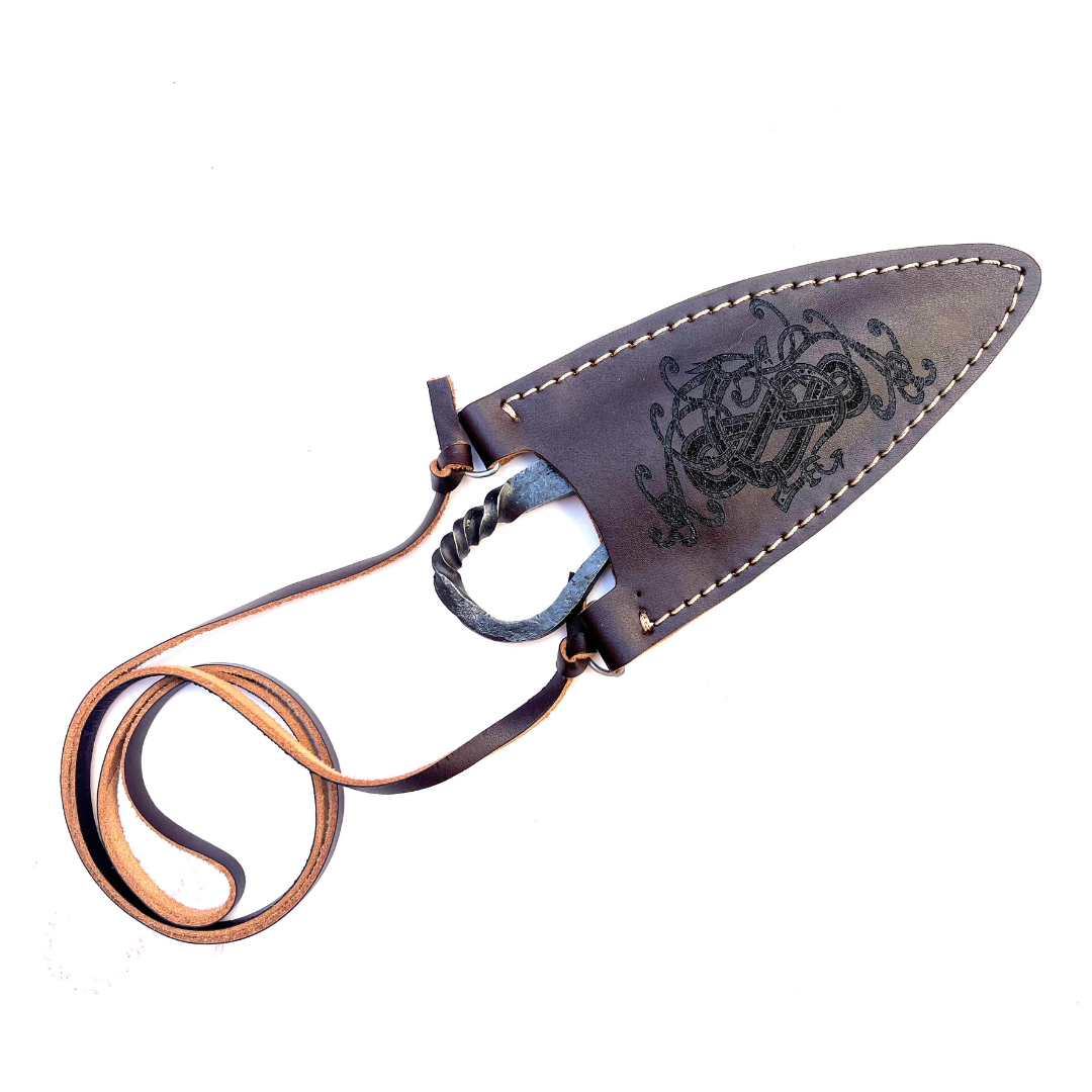 Hand Forged 5160 Steel Medieval Viking Seax knife With Engraved Jormungandr Art on Sheath