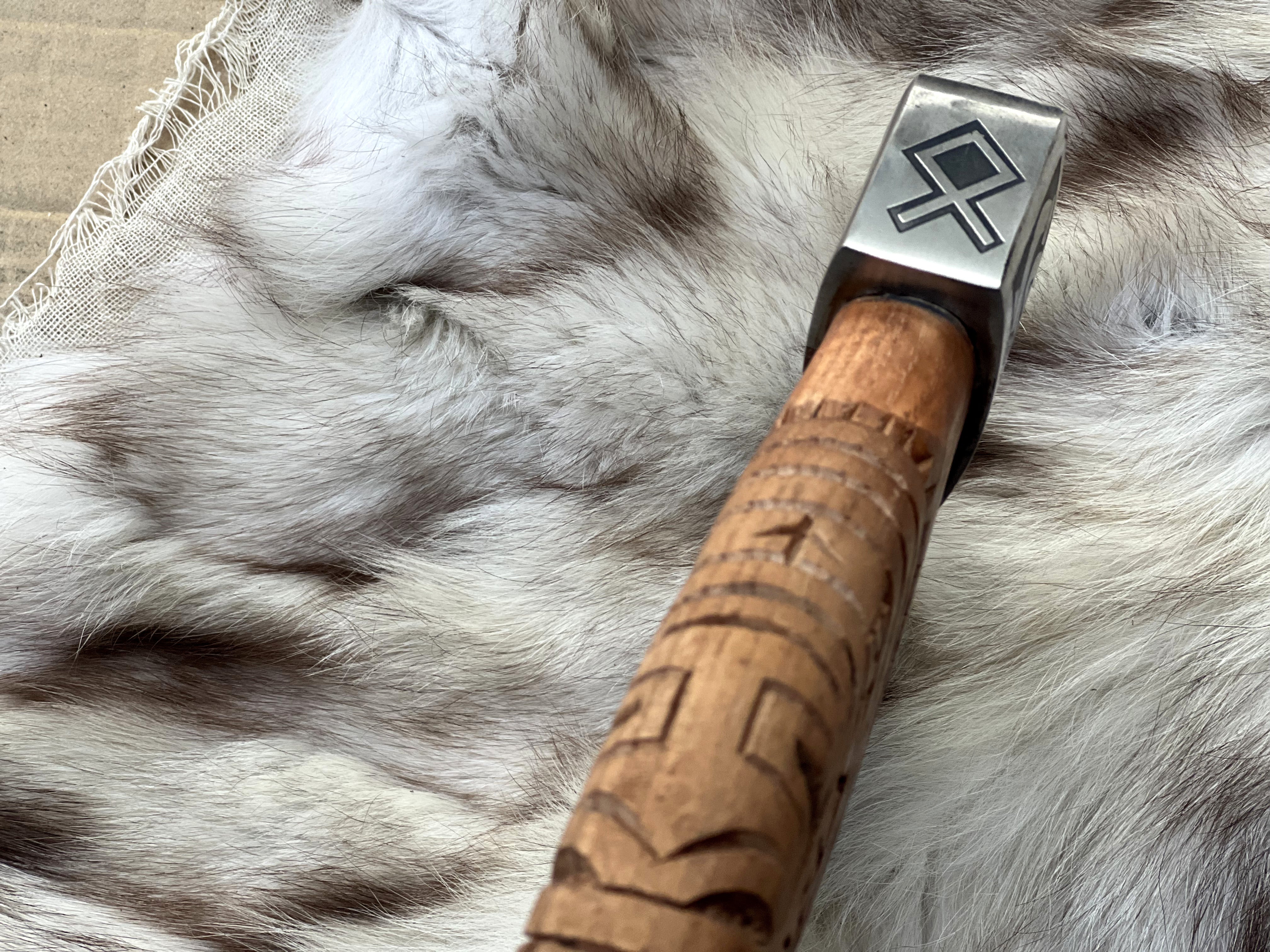 HAND FORGED VIKING ETCHED AXE ENGRAVED HANDLE WITH SHEATH