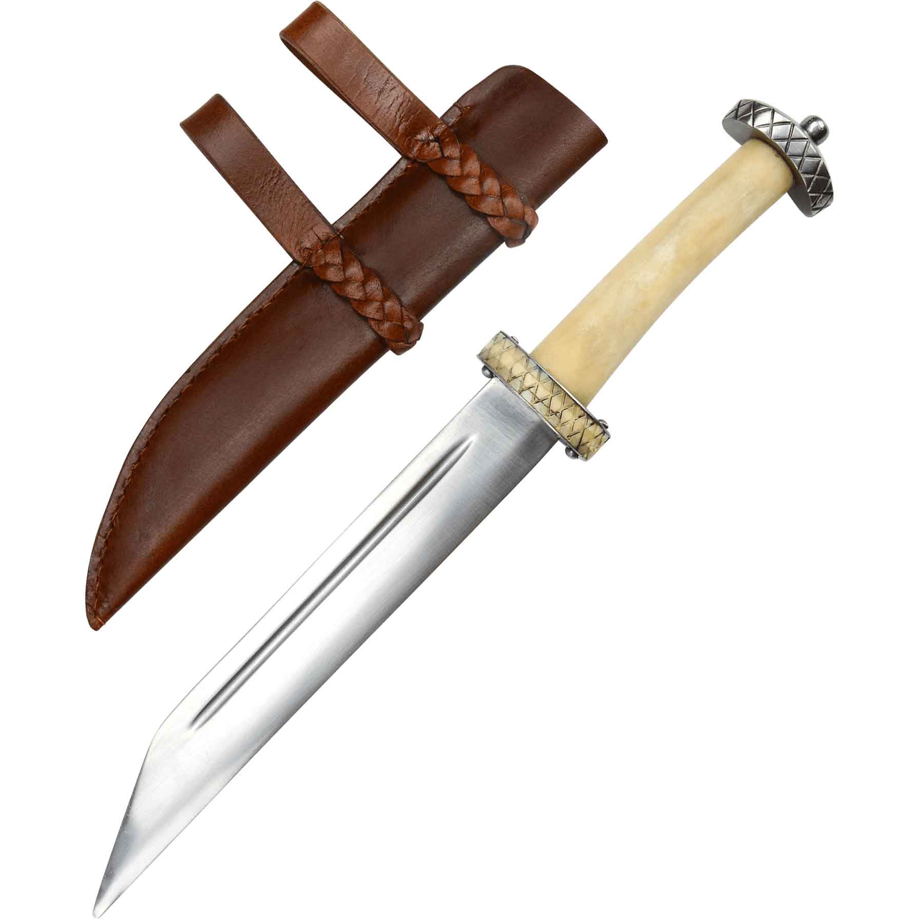 viking seax knife with bone handle and sheath