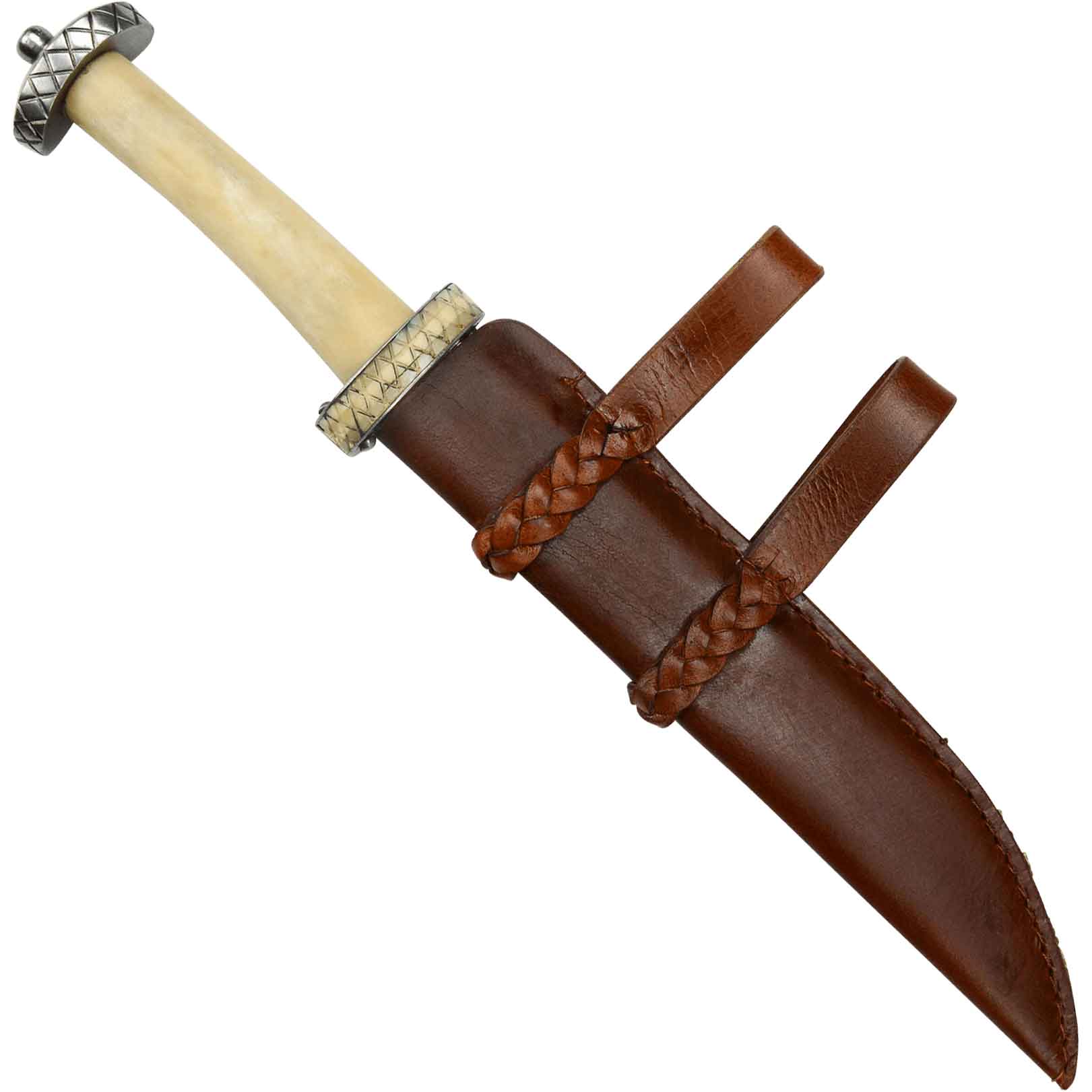 viking seax knife with bone handle and sheath