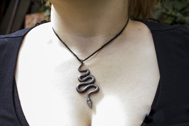 Loki,Snake Pendant Handmade Forged Jewellery Blacksmith Iron Steel Serpents Necklace History Fantasy Viking Gift