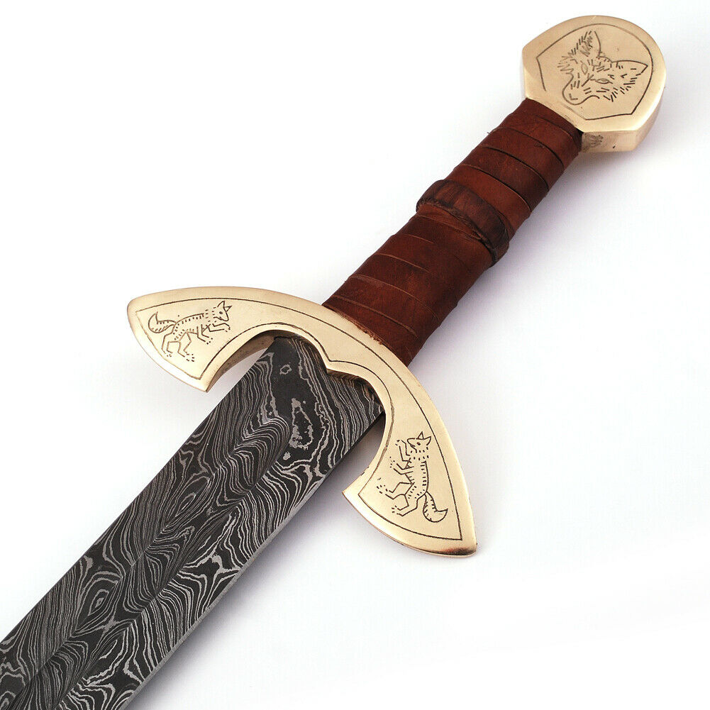 UlfSune Fang Damascus Steel Viking Carolingian Battle Ready Sword 32 inches