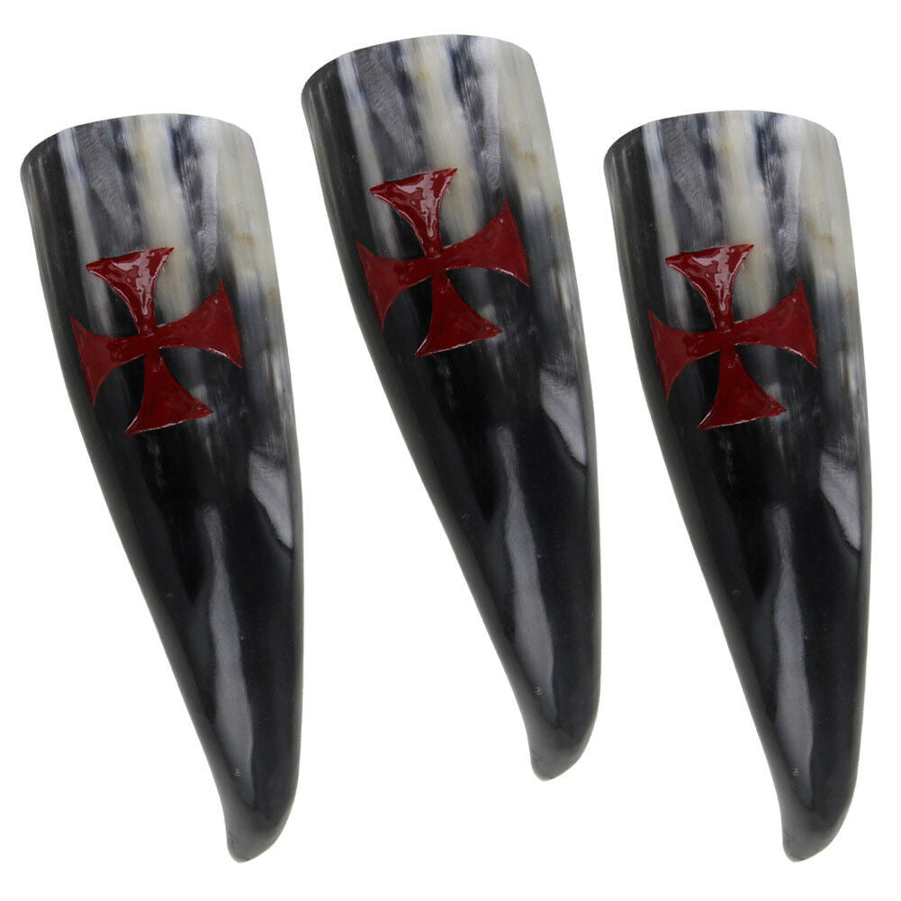 Medieval Renaissance Feasting Hand Carved Knights Templar Drinking Horn Set