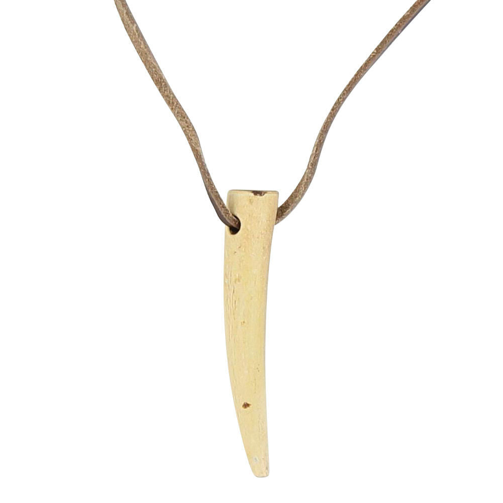 All Natural Tooth Carved From Bovine Horn Pendant, Leather Necklace