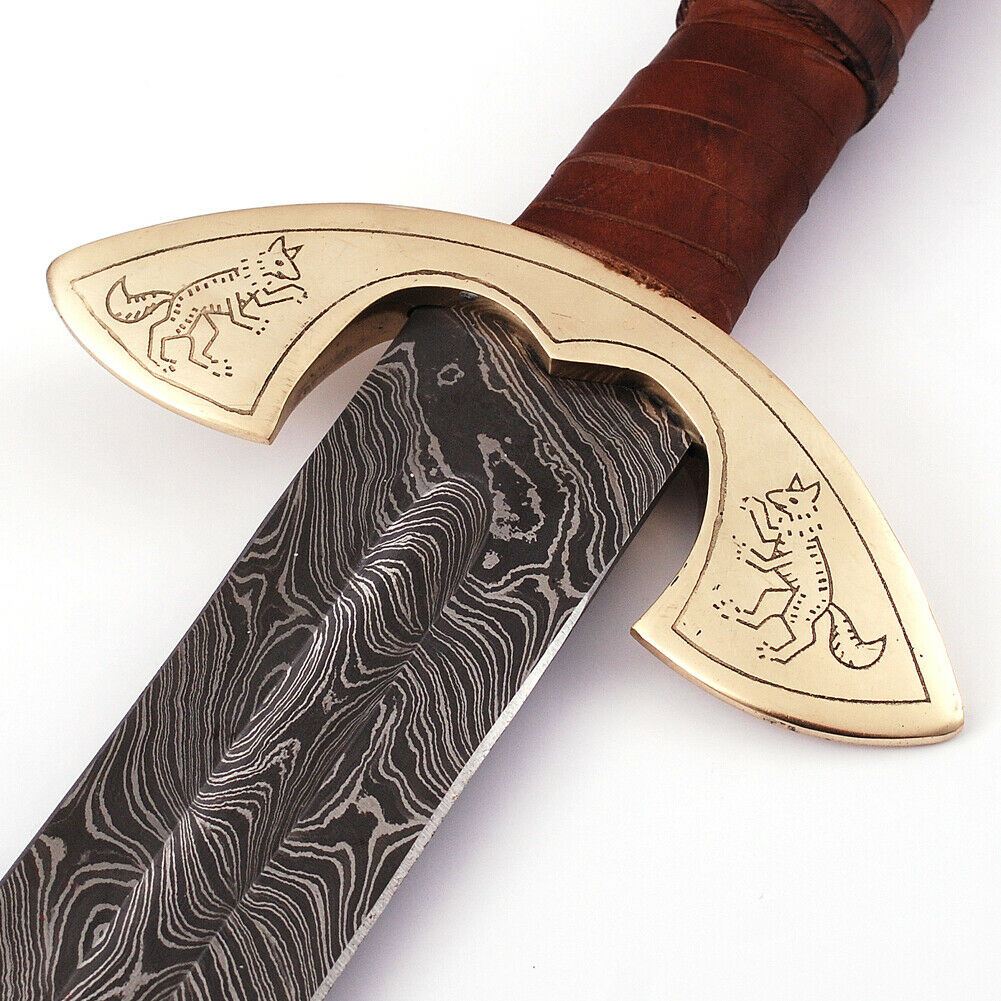 UlfSune Fang Damascus Steel Viking Carolingian Battle Ready Sword 32 inches