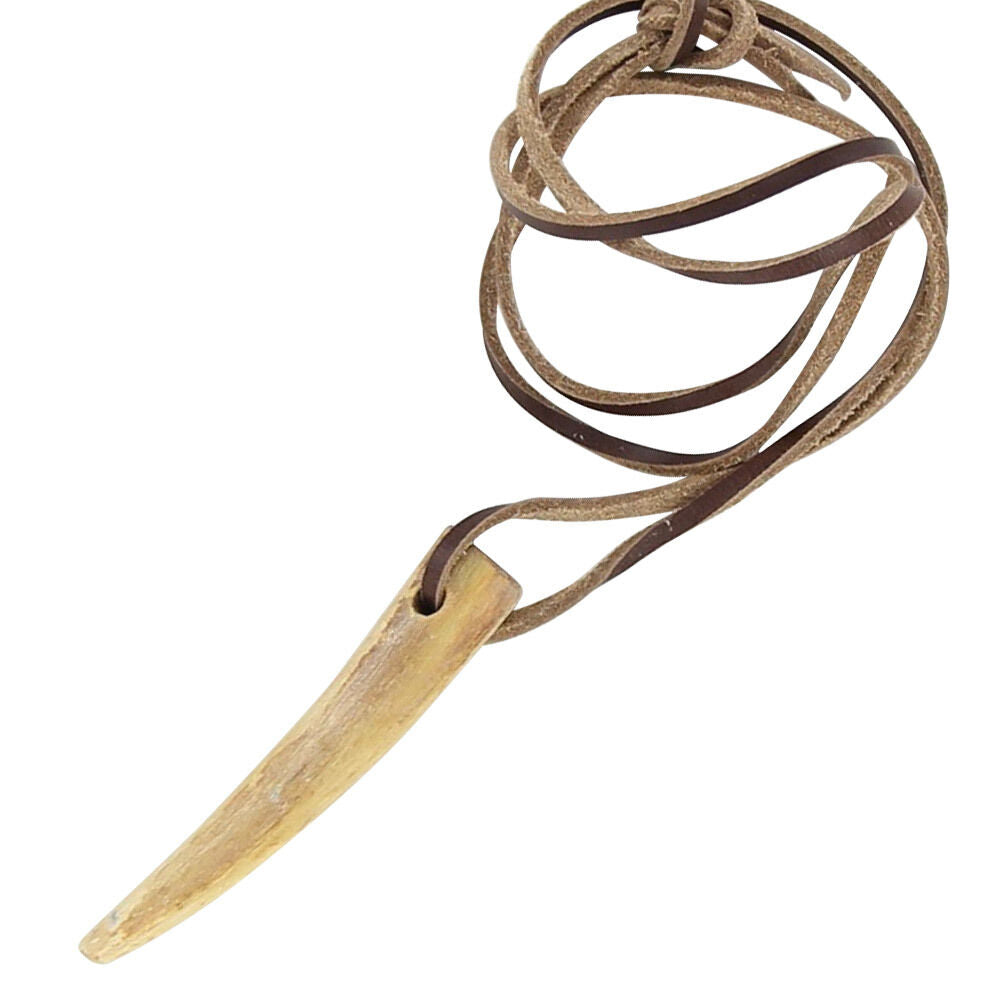 All Natural Tooth Carved From Bovine Horn Pendant, Leather Necklace