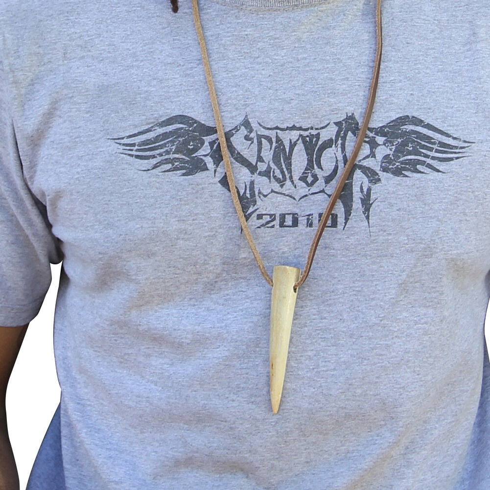 All Natural Tooth Carved From Bovine Horn Pendant, Leather Necklace