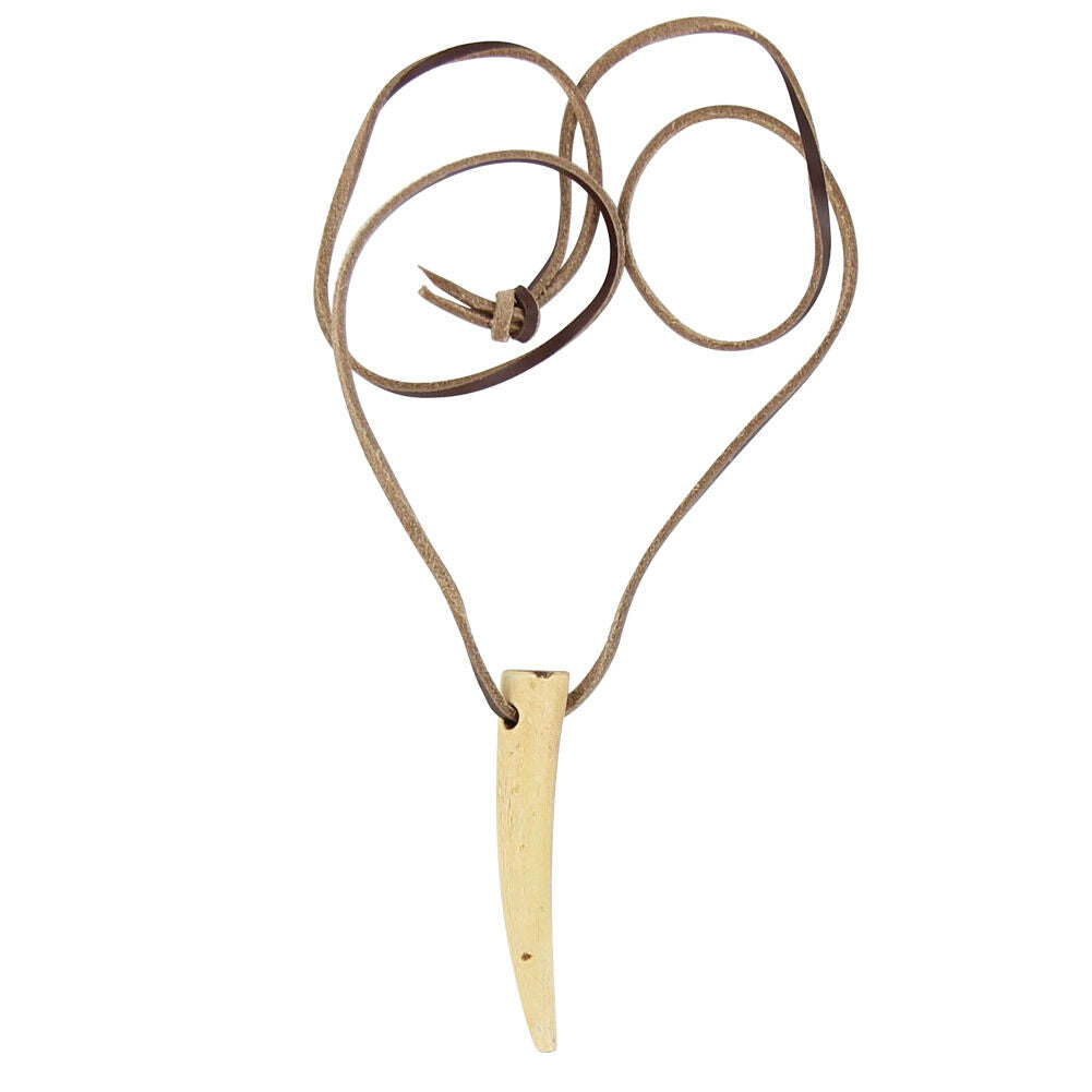 All Natural Tooth Carved From Bovine Horn Pendant, Leather Necklace