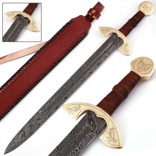 UlfSune Fang Damascus Steel Viking Carolingian Battle Ready Sword 32 inches